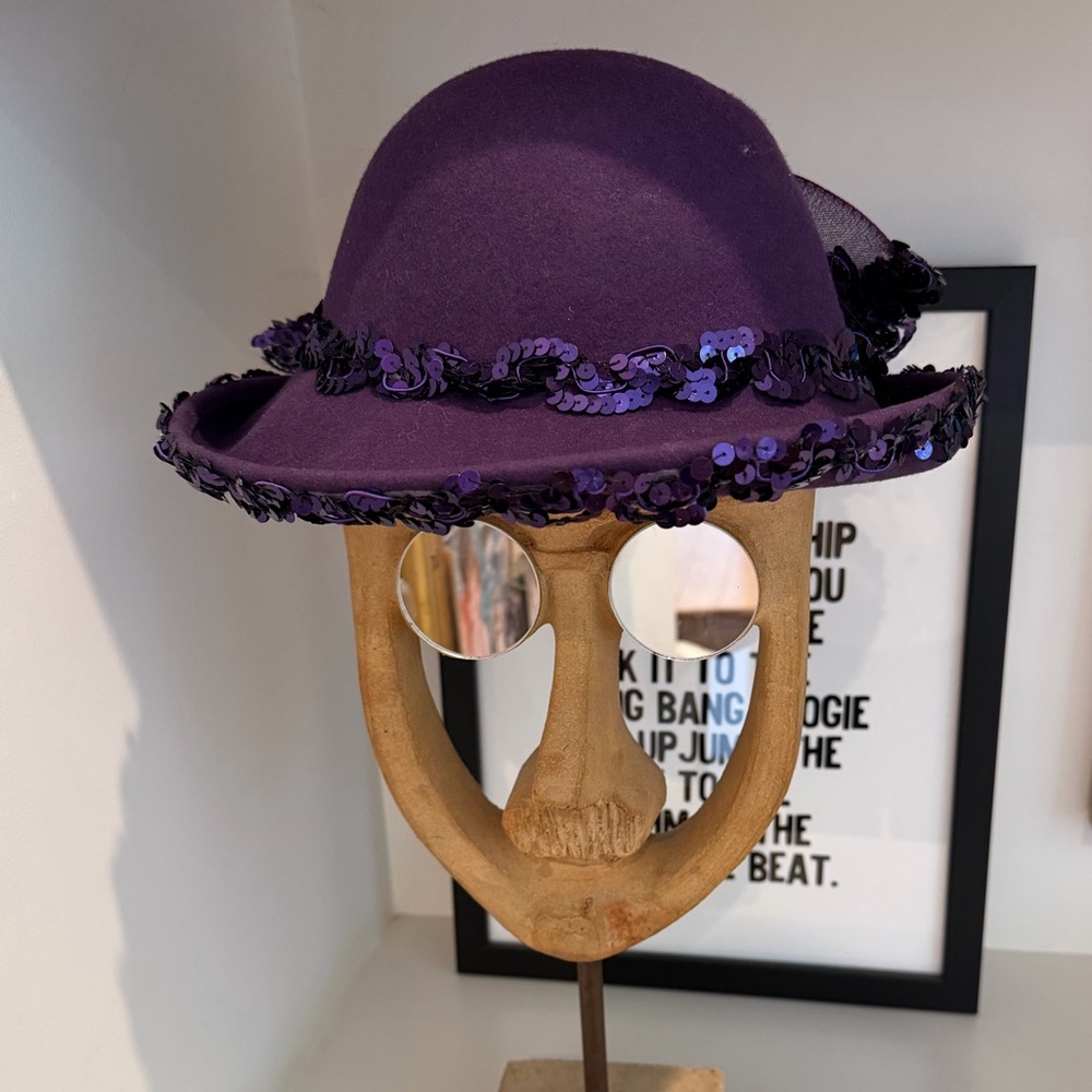 Vintage Purple Sequin-Trimmed Hat
